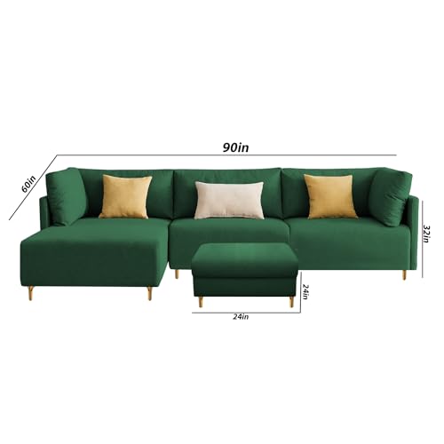 Image of Carina LHS 4 Seater L Shape Sofa Set with Center Table for Living Room (Green Fabric) Premium Fabric Sofa