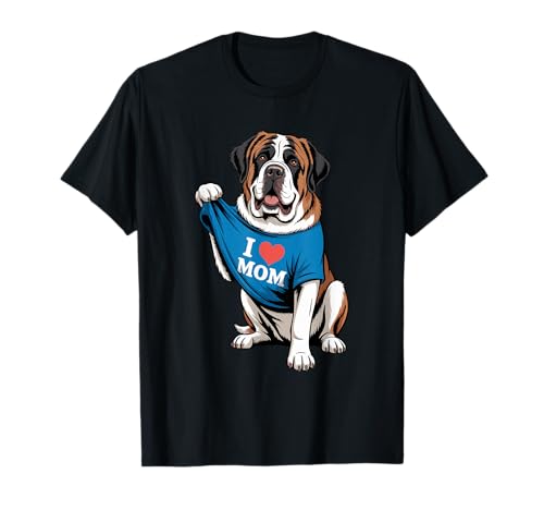 Cute Saint Bernard Dog Lover Funny I Heart Mom Mother's Day T-Shirt
