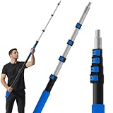 26FT Reach Telescopic Extension Pole, 5-20FT Paint Roller Extension Pole with Flip-Lock Design, Aluminum Alloy Threaded Head for Painting Cleaning Dusting & Window Washing Tools