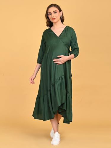Image of The Mom Store Maternity and Nursing Wrap Dress for New Mom | Pre and Post Pregnancy Wear for Womens | Trendy Stylish Printed Friendly Dresses for Women | Comfortable