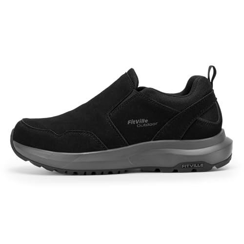 Fitville Scarpe Uomo Senza Lacci Pianta Larga Loafer E Mocassini Scarpe Da Camminata Escursionismo Trekking Antiscivolo Casual Slip-On Sneakers Nero 44 Eu Larga - 3
