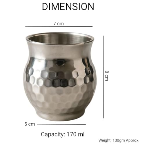 Image of STEEPLE Stainless Steel Kulhad Tea Cups 170 ml | Premium Hammered Tea & Coffee Cups | Steel Kulhad for Chai, Coffee, Milk & Juice | Drinking Cups for Home & Office (Set of 6)