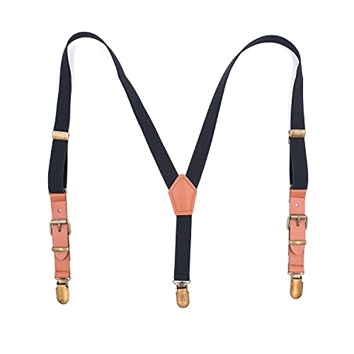 Mr.Fashion Stylish Children's Suspenders 2.0 Split leather Y-shaped suspenders clip Kids casual suspenders all wear suspenders (2.0 Panel Leather - Black)