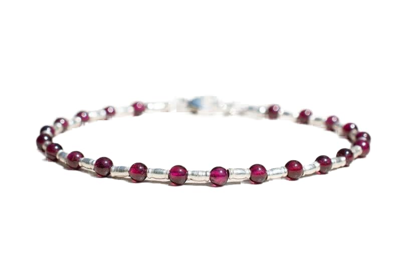 Bracelet en grenat 3mm de forme ronde lisse, bracelet stacking unisexe 7" LCBR-3093