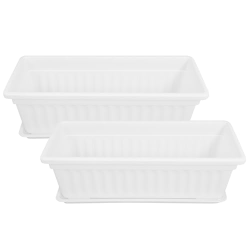 Angoily Macetas Rectangulares de Plástico para Plantas y Suculentas, Resistentes a Impactos y Grietas, Ideales para Jardín en Balcón y Huerto, Paquete de 2 Unidades de Color Blanco