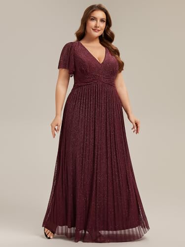 Image of Ever-Pretty Women's Plus Size Glitter Formal Dresses for Curvy Women A Line V Neck Gala Mother of Bride Dress Evening Gown