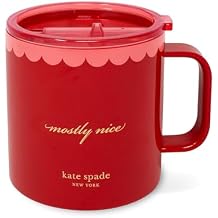 kate spade new york Stainless Steel Insulated Holiday Mug with Handle and Lid, 16 Ounce Double Wall Tumbler, Reusable Coffee Travel Mug for Hot and Cold Drinks Mostly Nice