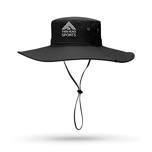 TWIN PEAKS SPORTS Sombrero Pescador, ala Ancha Sombreros Hombre Mujer, Plegable Impermeables Sombreros para Playa, Senderismo, Safari, Trekking (Negro)
