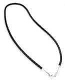 Sterling Silver Black Leather 24" Cord Chain Necklace
