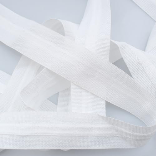 20M X 2.5CM Gardinenband Kräuselband zum Aufnähen mit Haken,Universalband Vorhang Faltenband Überschrift Band,Kräuselband zum Aufbügeln für Gardine-Weiß