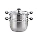 Heavy 2 Livello in Acciaio Inox Vaporetti, Steamer Basket Rack Set Adatto for Tutti i Tipi di stufe, Coperchio Vetro temperato, Tre-Strato Inferiore Composito -24CM