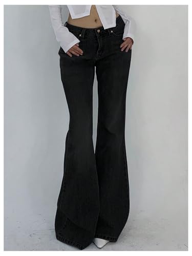 MakeMeChic Women's Bell Bottom Jeans Trendy Low Waist Flare Leggings Y2k Bootcut Denim Pants with Pockets4