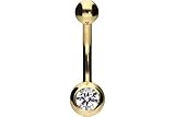 ➤ LIEFERUMFANG: 1 Bauchnabelpiercing | 750er Gelbgold 18 Karat | Stabstärke: 1,6 mm | Stablänge: 10 mm | Kugelgröße: 4 & 6 mm | Diamantgröße: 4,2 mm