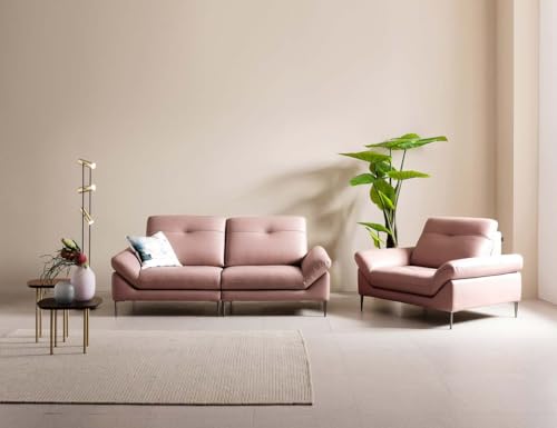 Image of Fabrique David Leatherette 2+1 Sturdy Look 3 Seater Sofa Set Light Pink | Luxury Comfortable Furniture Perfect for Home Guests Office & Living Room | Stainless Steel Legs