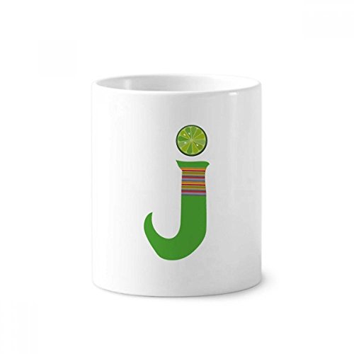 Tasse blanche céramique motif fruit orange lettre J porte-brosse à dents