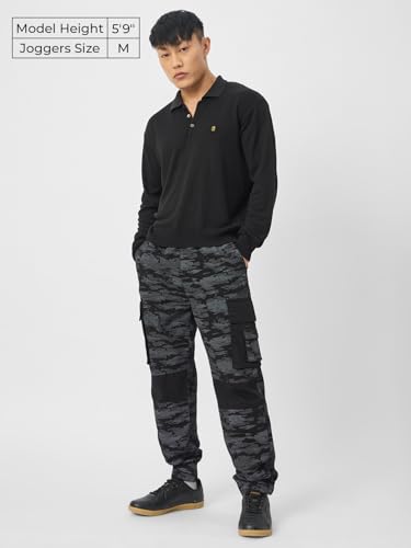 Image of The Souled Store Punisher: One Man Army Men and Boys Drawstringed Grey Camouflage Cotton Cargo Joggers
