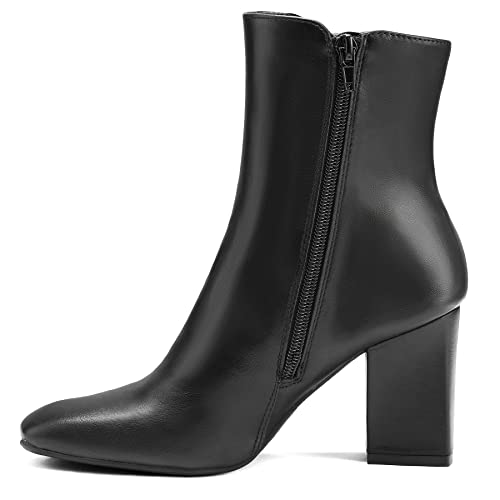 mysoft Women's Ankle Boots Square Toe Side Zipper GoGo Boots Chunky Block Heel Mid Calf Low Heeled Short Booties2