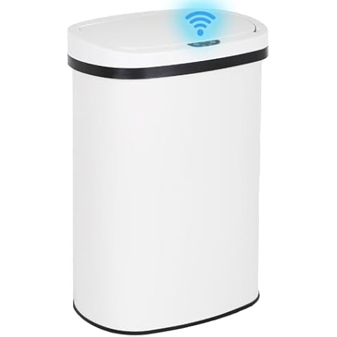 NChanmar Bathroom Trash Can with Lid, 13 Gallon 50 Liter Kitchen Trash Can, Portable Garbage Can for Bathroom, Bedroom, Office, Automatic Trash Can for Kitchen, Automatic Touch Free(White) Cover