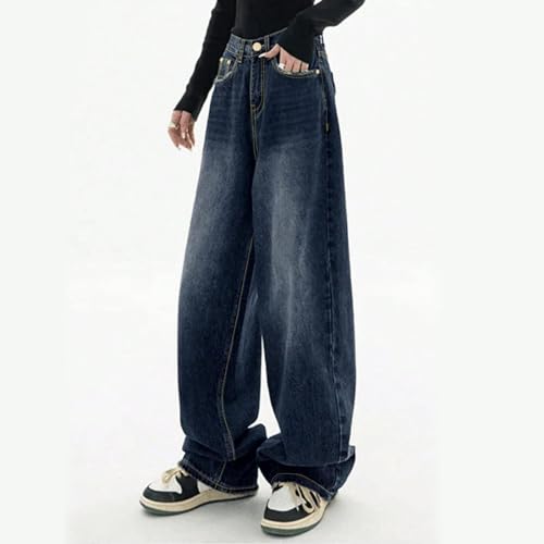 Jeans for Women Trendy Baggy High Waisted Y2K Barrel Jeans Pull On Wide Leg Stright Casual Mid Rise Cute Denim Pants4