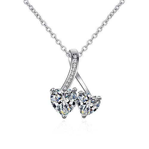 Collier chaîne 14K double cœur cadeau idéal femme avec diamant de laboratoire brillant