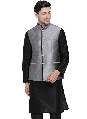 Image of VASTRAMAY Men's Beige Cotton Silk Blend Ethnic Jacket
