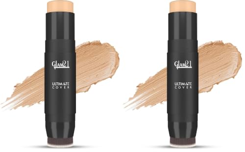 Image of Glam21 Ultimate Cover Foundation Stick | Face Foundation Stick with In-Built Brush | WaterProof, Long Lasting Formula & Natural Matte Finish | For All Skin Tone | 8Gm| 02-Sand (Pack of 2)