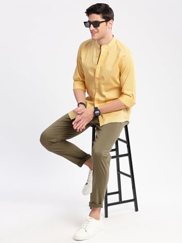 Image of SHOWOFFFF Men Solid Casual Shirt | Mandarin Collar Full Sleeves Cotton Shirt for Mens | Slim Fit Regular Length Shirt for Men's