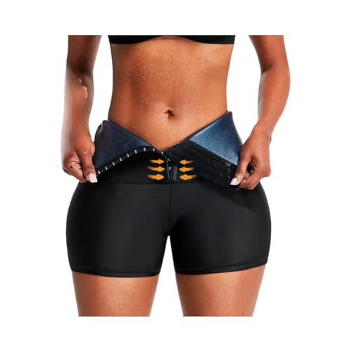 Shorts Feminino Modelador Sauna Neoprene Cintura Alta com Fecho de Gancho Efeito Térmico para Exercí