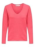 pull corail femme Only, Pull, jeune, coupe normale, détail, col en V, épaules profondes, manches longues
