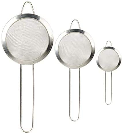 Set of 3 Stainless Steel Fine Mesh Strainers Kitchen Cooking Baking Accessory