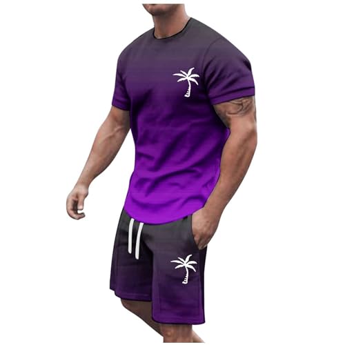 Ensemble homme survêtement d'été athlétique short et t-shirt manches courtes violet taille L