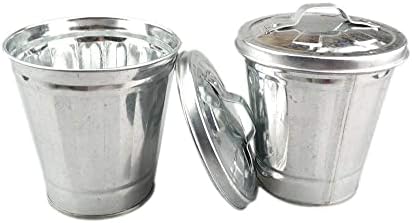 AITING Mini Trash can & Iron Garbage can Pencil Cup Holder 2pcs (Silver)