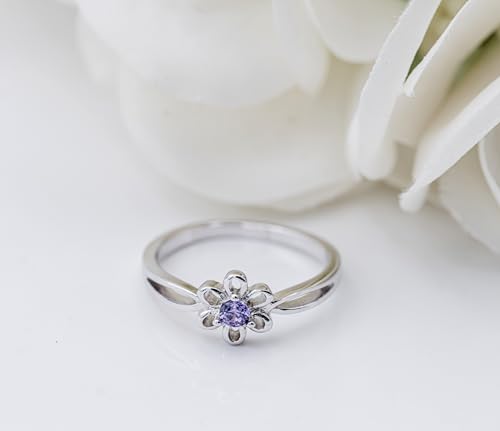 Precious Pieces Sterling Silver Simulated Birthstone Baby Ring with Flower for Little Girls3