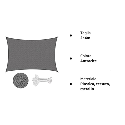 Sekey Tenda a Vela Rettangolare 2x4m, Vela