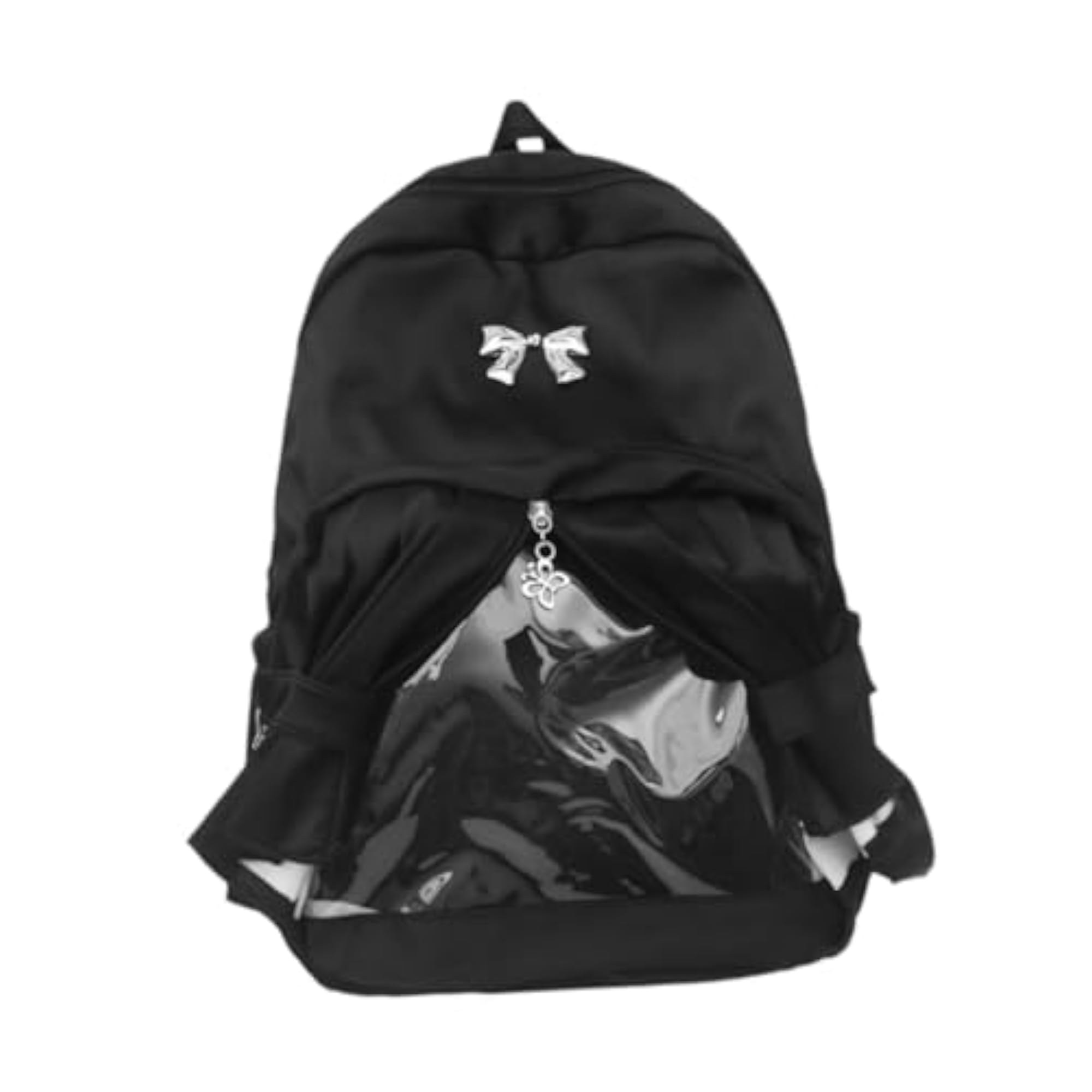 Fashion Backpack Transparent Front Pocket Daypack for Camping Party Shopping Black