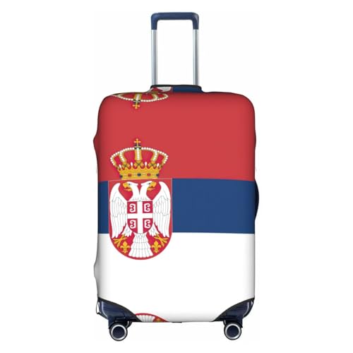 Flag Of Serbia Print Travel Elastic Suitcase Luggage Baggage Cover Protector, Washable And Anti-Scratch