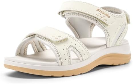 FitVille Women's Orthopedic Wide Sandals Strappy Arch Support Flat Sandals for Plantar Fasciitis & Swollen Feet | Adjustable Ankle Strap