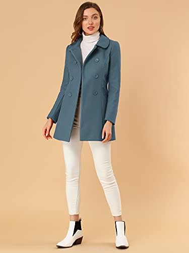 Allegra K Women's Peter Pan Collar Double Breasted Winter Long Trench Pea Coat