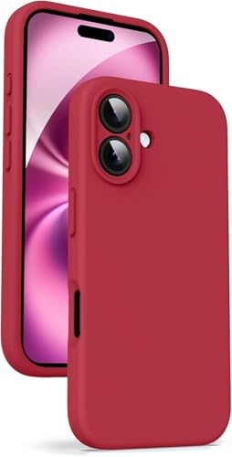 Image of mobistyle Designed for iPhone 16 Plus | Soft Silicone Liquid Protective | Microfiber Lining Phone Back Cover Case for iPhone 16 Plus (Red)
