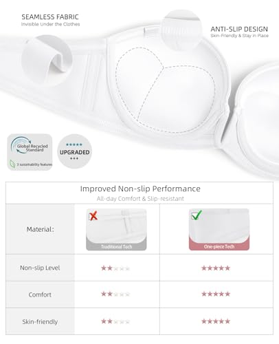 Image of Upushall Strapless Bra Push Up Non Slip Deep V Plunge Underwire Bras for Women Super Padded Add 1 Cup