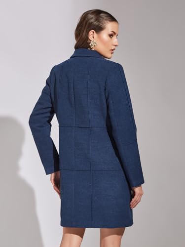 Image of Latin Quarters Women Blue Full Sleeve Casual Solid Coat