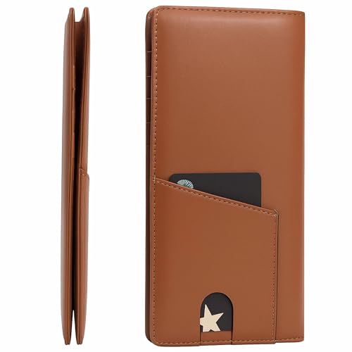 Image of Alldaily Bifold Slim Long Wallet for Men RFID-Blocking Thin Card Holder with ID Window (Leather Brown)