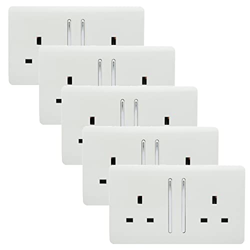 Trendi Switch ART-SKT213LWHX5 Trendi 2 Gang Artistic Modern Glossy Switched Tactile Plug Socket - White