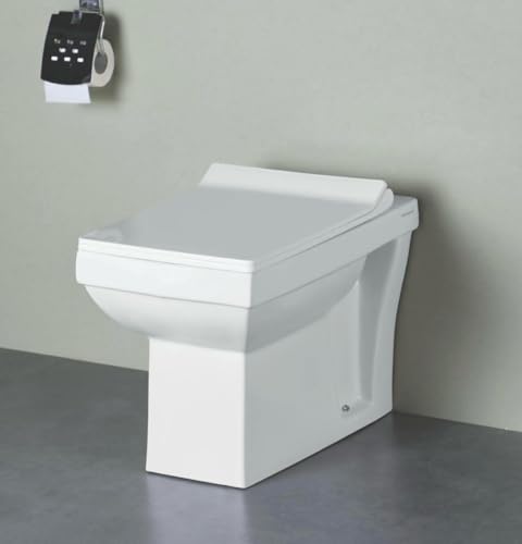 Image of Floor Mounted Ceramic Commode /EWC /Western Toilet /European Commode /Water Closet With Seatcover For Bathrooms 14 X 21 X 16 Inch P TRAP OUTLET