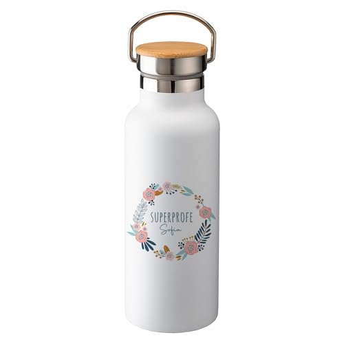 Botella térmica Super Profe personalizada con nombre 500 ml, acero inox