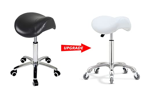 Image of Antlu Saddle Stool Chair for Massage Clinic Spa Salon Cutting, Saddle Rolling Stool with Wheels Adjustable Height (White)
