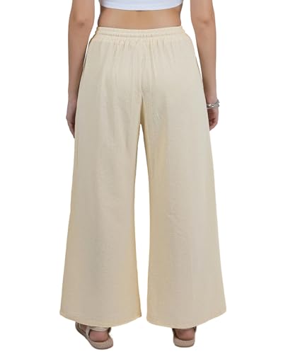 LOFBAZ Women Cotton Linen Wide Leg Palazzo Drawstring Pants Casual High Waist Flowy Trousers Lounge Summer Pant with Pockets2