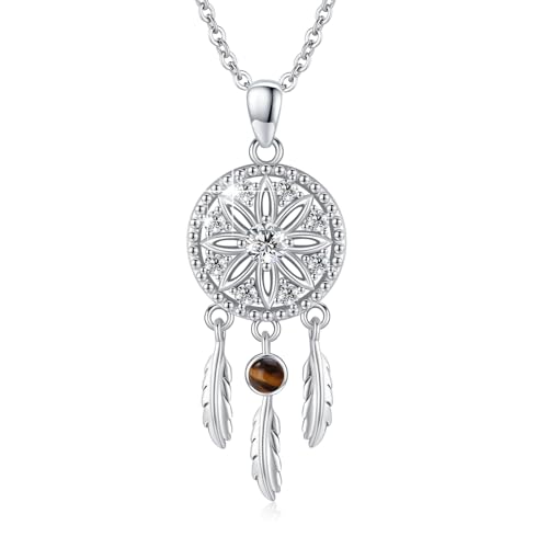 REDSUN Collier attrape-rêves en argent sterling 925 - Style bohème - Pendentif en pierre de lune - Cadeau pour femmes et adolescentes, M, Argent sterling,...