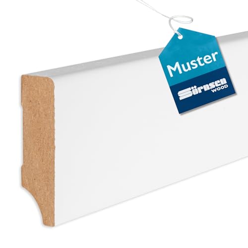 MUSTER | Sörnsen Wood Sockelleiste MDF – 1x Hochwertige wasserbeständige Fussleisten mit eckigem Weimarer Profil – in weiß RAL 9016 lackiert und damit extra langlebig – 16x58x150 mm