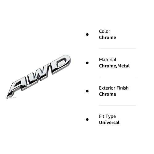 Embroom Awd Emblem, 3D Metal Tailgate Side Sticker Badge Replacement For 4X4 All Wheel Drive Suv Off Road (Chrome) #TOP4